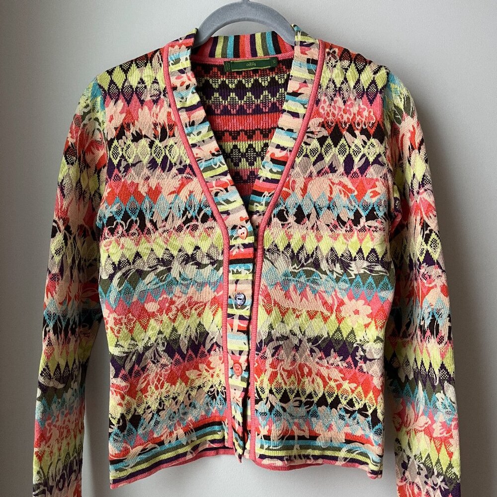 Women's Vintage Oilily Knit Cardigan, XS, Multicolor